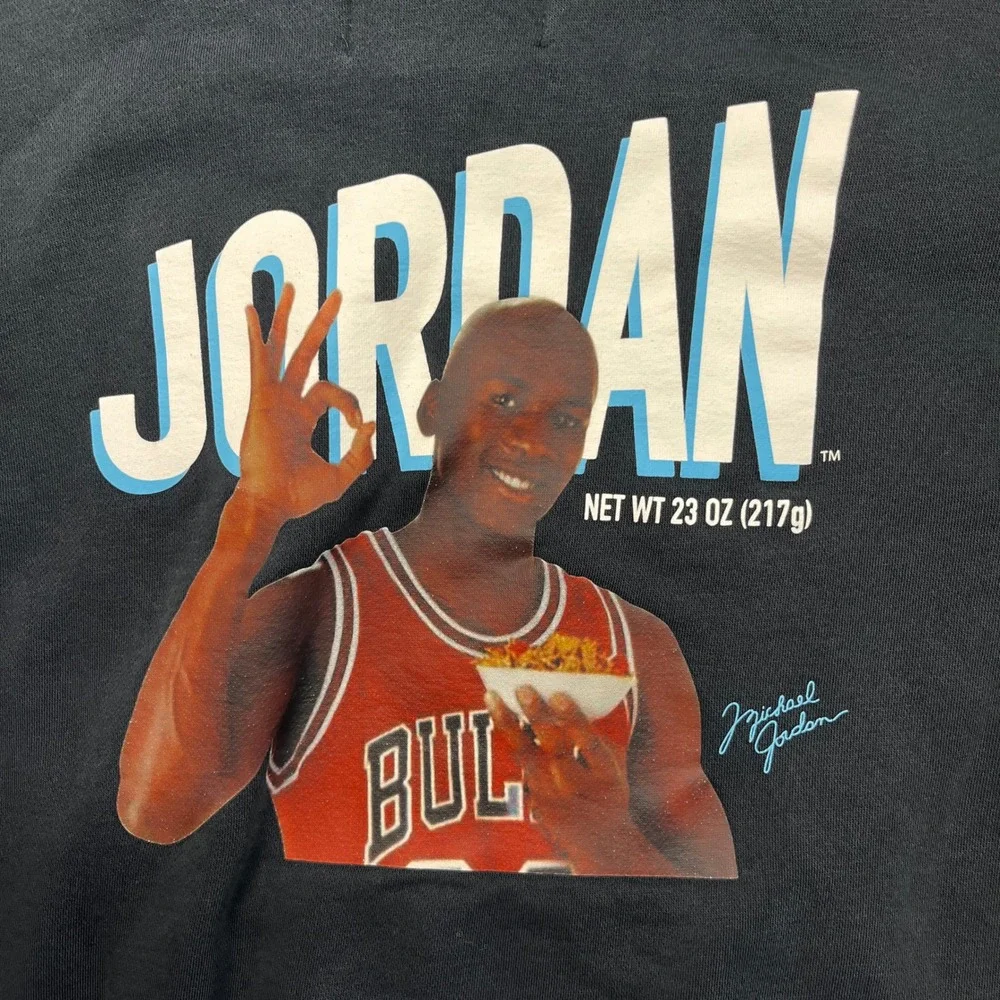 Jordan Hoodie Mens Black Jumpman Flight MVP Wheaties Graphic Pullover Fleece S